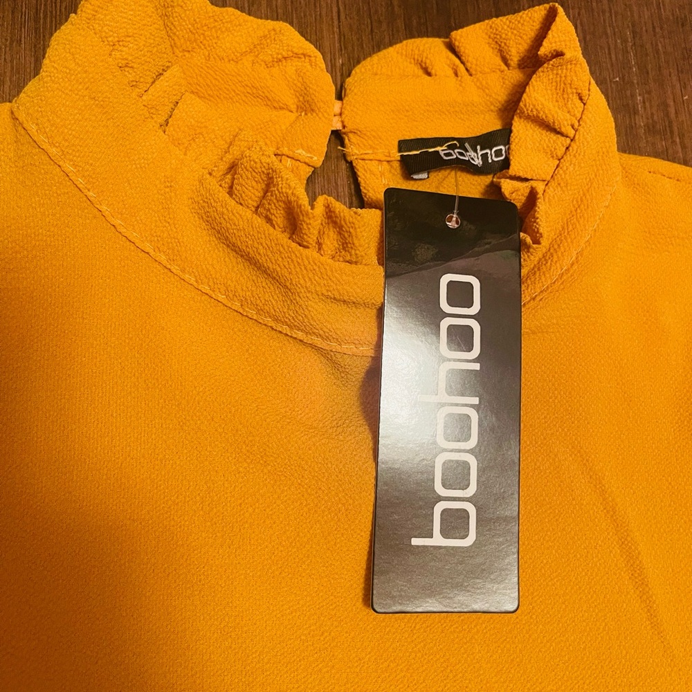 Boohoo Yellow Mini Dress with Ruffle Sleeves - Picture 3 of 7
